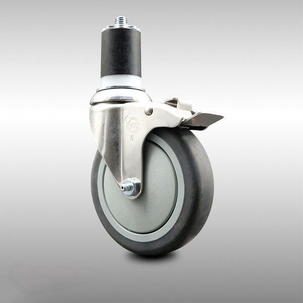 5 Inch 316SS Thermoplastic Rubber Swivel 1-3/4 Inch Stem Caster Lock Brake SCC